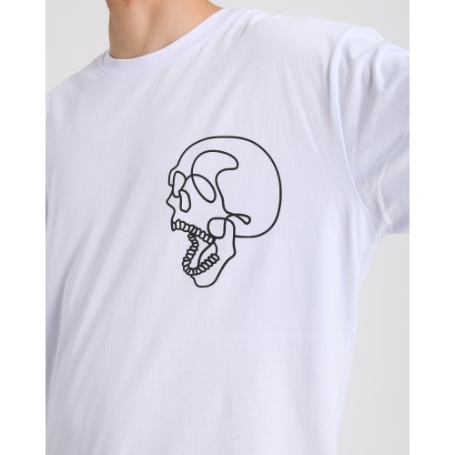 BSC Oversize Skull Line Ön Sırt Baskılı Unisex Tişört - Beyaz
