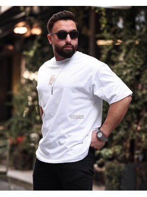 SCX Oversize Tribal S Logo Ön Baskılı Unisex Tişört - Beyaz