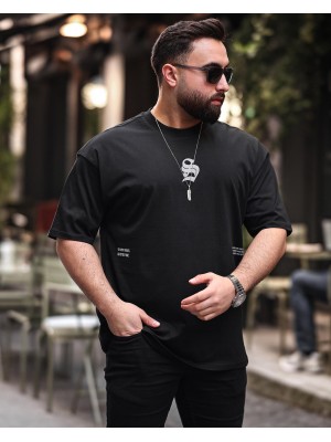 SCX Oversize Tribal S Logo Ön Baskılı Unisex Tişört - Siyah