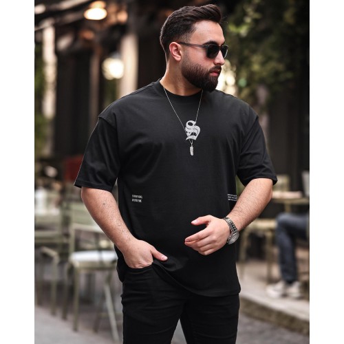 SCX Oversize Tribal S Logo Ön Baskılı Unisex Tişört - Siyah