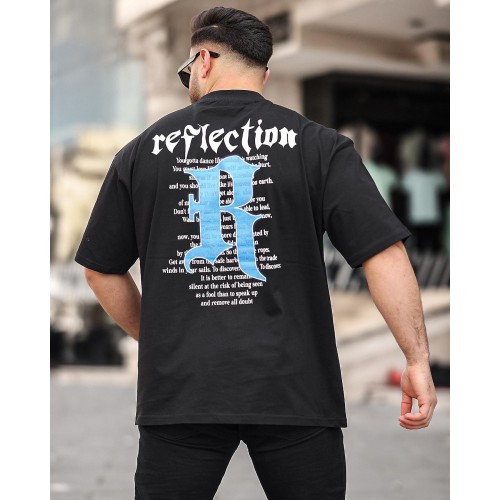 SCX Oversize Reflection Sırt Baskılı Unisex Tişört - Siyah