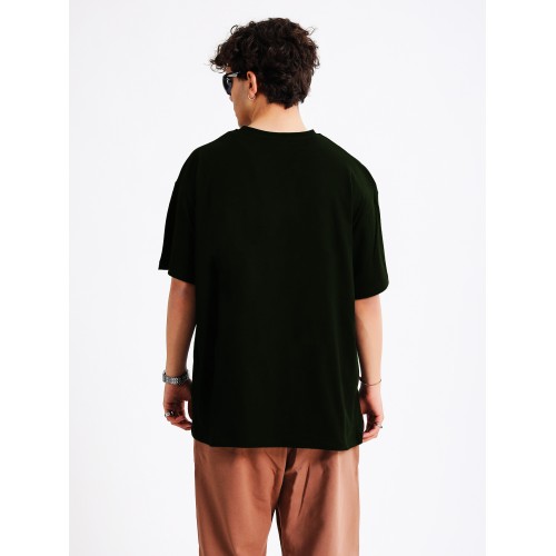 BSC Oversize Perspective Skull Ön Baskılı Unisex Tişört - Haki