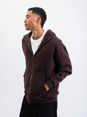 PLZ Oversize Çift Yönlü Fermuarlı Kapüşonlu Unisex Hırka - Kahve