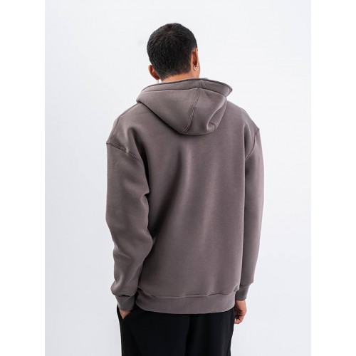 PLZ Oversize Çift Yönlü Fermuarlı Kapüşonlu Unisex Hırka - Füme