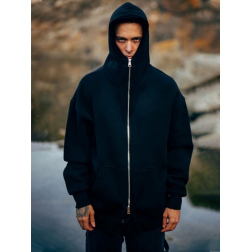 PLZ Oversize Çift Yönlü Fermuarlı Kapüşonlu Unisex Hırka - Siyah