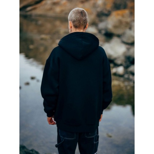 PLZ Oversize Çift Yönlü Fermuarlı Kapüşonlu Unisex Hırka - Siyah