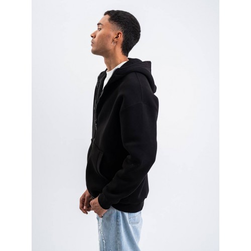 PLZ Oversize Çift Yönlü Fermuarlı Kapüşonlu Unisex Hırka - Siyah