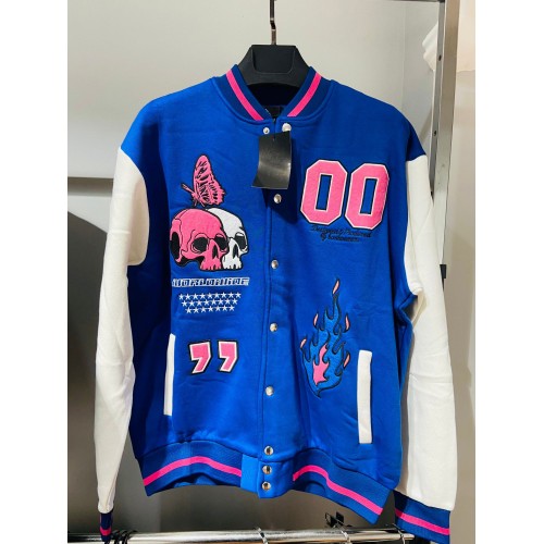 BHM Oversize Nakış Detaylı Jersey Kolej Ceket - Mavi-Mor