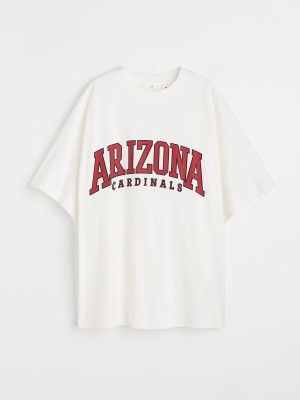 NCMS Oversize Arizona Baskılı Unisex Tişört - Beyaz