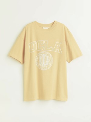 NCMS Oversize University California Baskılı Unisex Tişört - Sarı