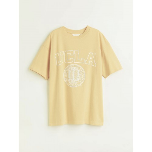 NCMS Oversize University California Baskılı Unisex Tişört - Sarı
