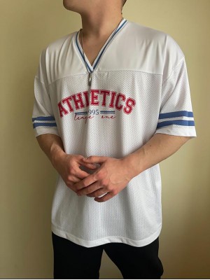 PRMRK Extreme Oversize Athletics Unisex Baseball Jersey - Beyaz