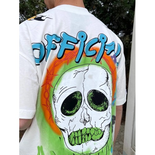 BHM Oversize Official Color Skull Printed Tişört - Beyaz