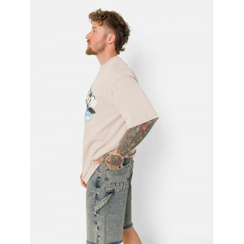SXJN Oversize Romantize Flower Baskılı Unisex Tişört - Bej