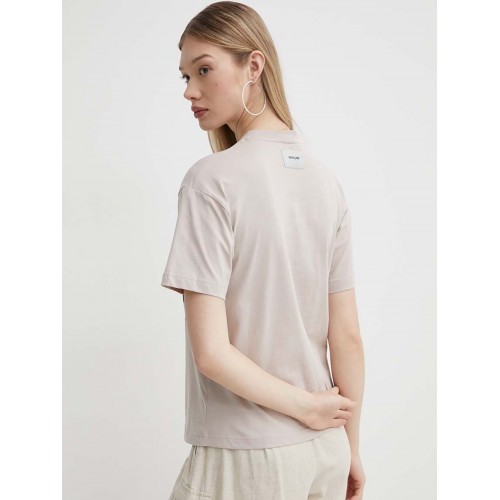 SXJN Oversize Romantize Flower Baskılı Unisex Tişört - Bej