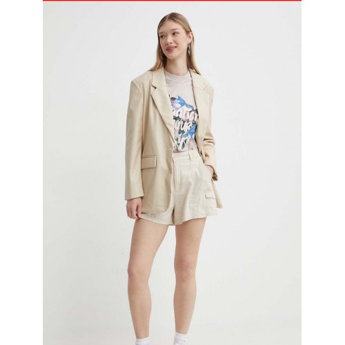 SXJN Oversize Romantize Flower Baskılı Unisex Tişört - Bej