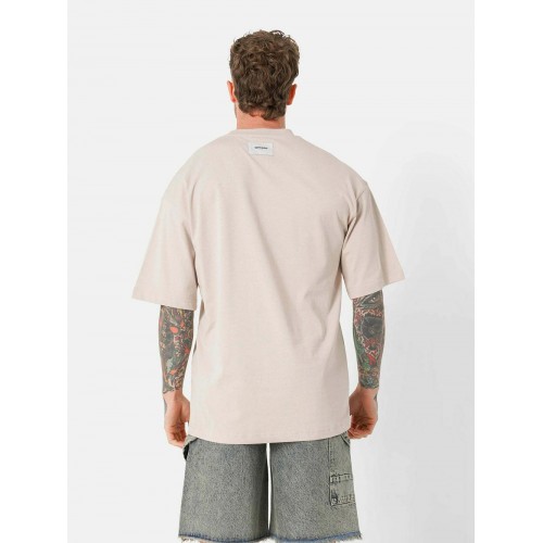 SXJN Oversize Romantize Flower Baskılı Unisex Tişört - Bej