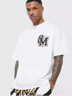BHM Oversize Official OM Logo Baskılı Tişört - Beyaz Siyah