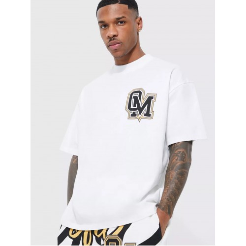 BHM Oversize Official OM Logo Baskılı Tişört - Beyaz Siyah