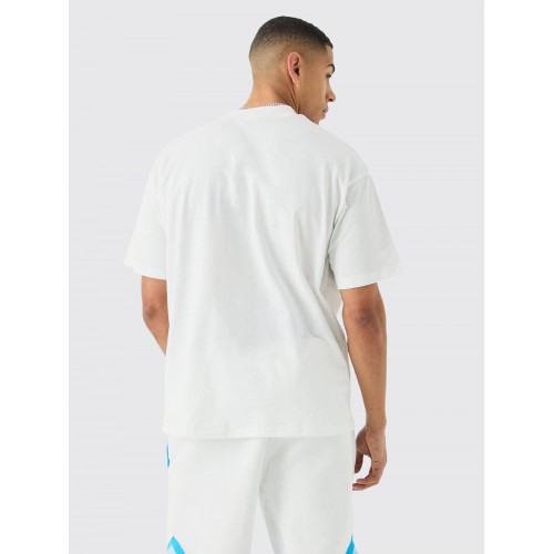 BHM Oversize Official OM Logo Baskılı Tişört - Beyaz Mavi