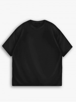 ZUUP Ekstra Oversize Mid Length Basic Unisex Tişört - Siyah