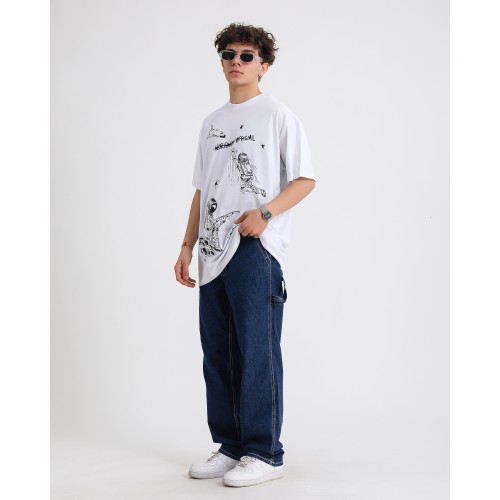 BSC Oversize Worldwide Astronot Baskılı Tişört - Beyaz